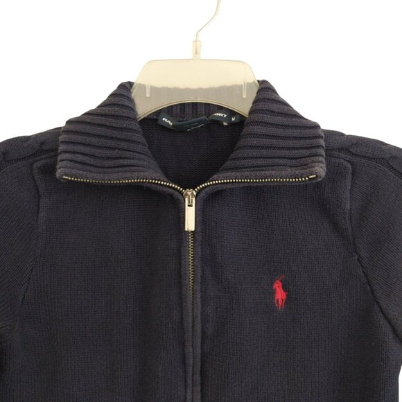 Ralph Lauren Sport Women’s Medium Navy Blue Long Sleeve Full Zip Fitted Sweater - Picture 5 of 11